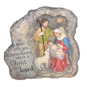 Christmas Nativity Scene in Faux Stone with Engraved Bible Passage Luke 2:11